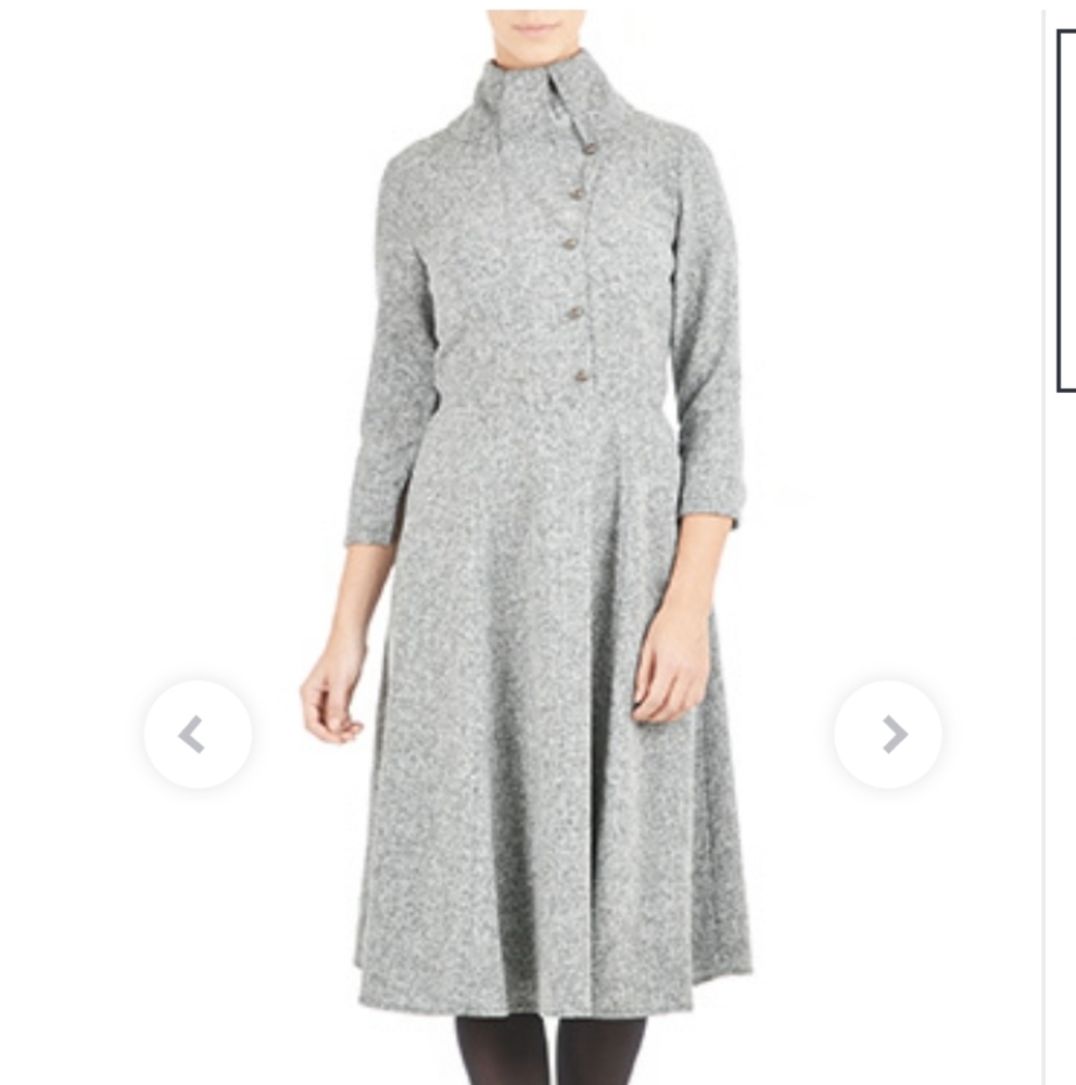 eShakti - High Collar Woven Tweed A-Line Midi Dress